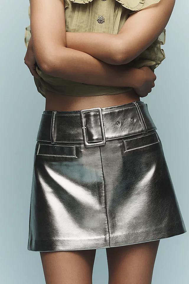 By Anthropologie Metallic Faux-Leather Mini Skirt Product Image