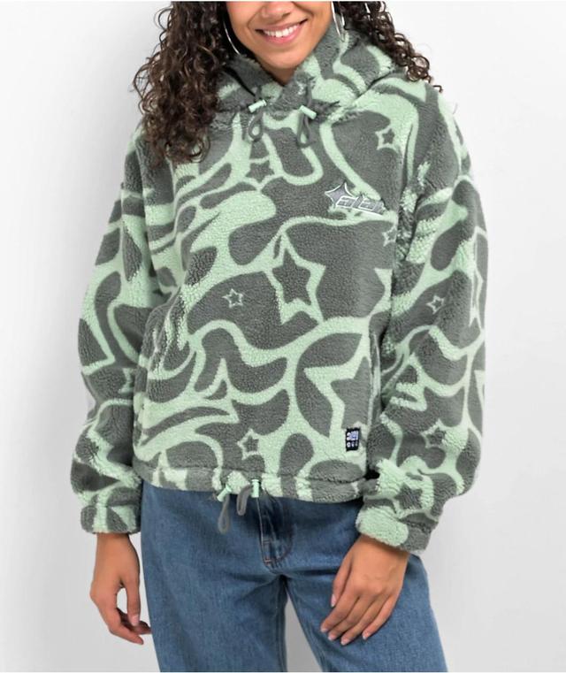 A.LAB Kendallie Warpy Star Jade Crop Fleece Hoodie Product Image