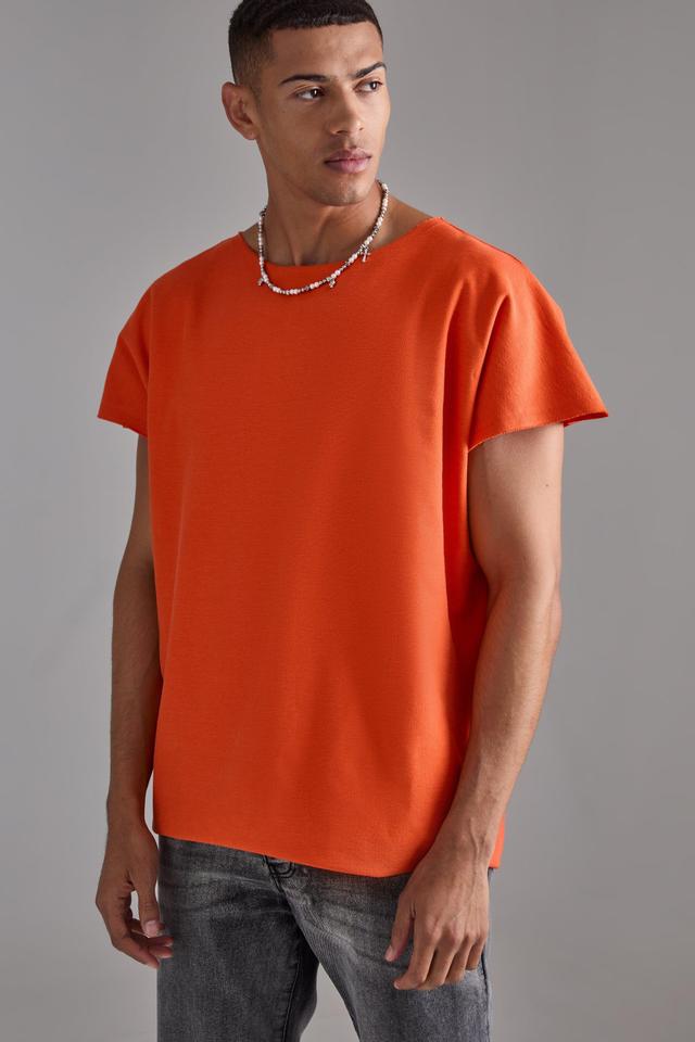 Oversized Cap Sleeve Slash Neck Loopback T-shirt | boohooMAN USA Product Image