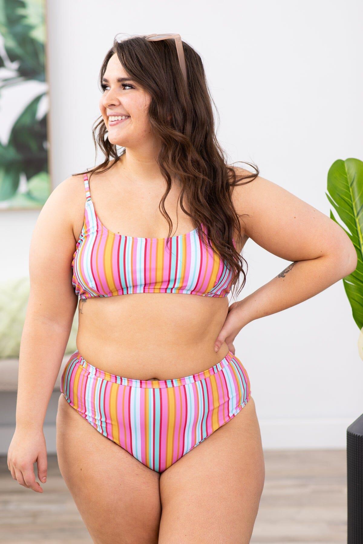 Pink Multicolor Stripe Two Piece Swimsuit Product Image