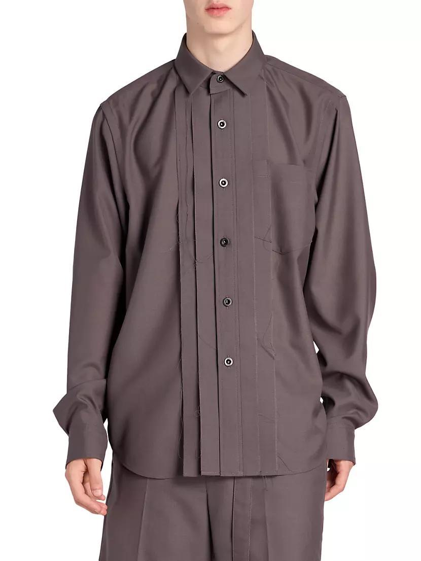 Pleated Long-Sleeve Button-Up Shirt Product Image