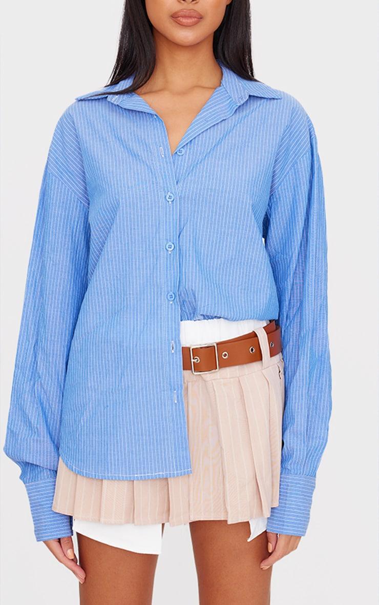 Blue Oversized Striped Cut Out Back Shirt Product Image