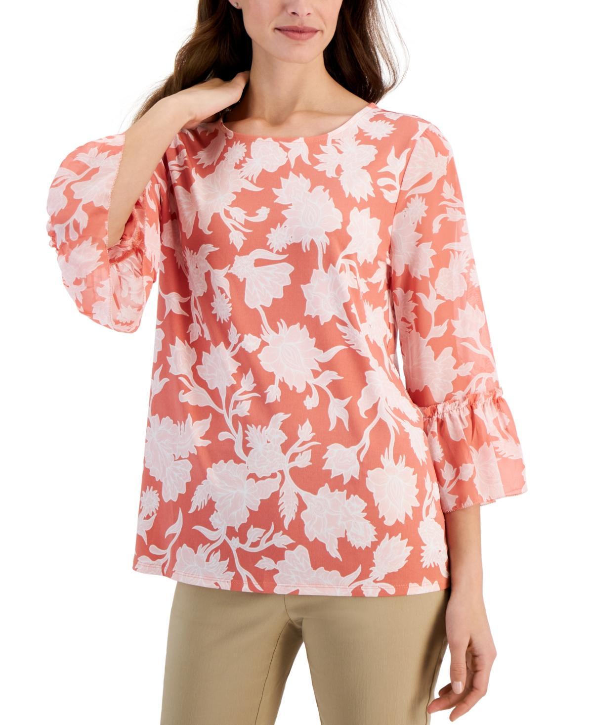 Jm Collection Womens Printed Ruffled-Sleeve Top, Created for Macys Product Image