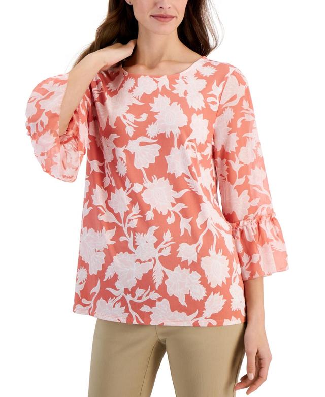 Jm Collection Womens Printed Ruffled-Sleeve Top, Created for Macys Product Image