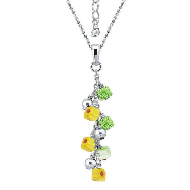 Aleure Precioso Sterling Silver Colored Square Glass Bead Linear Pendant Necklace, Womens Green Product Image