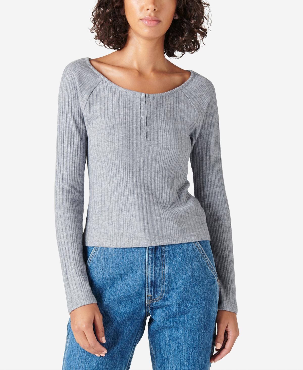 Lucky Brand Rib-Knit Cloud Henley Top Product Image