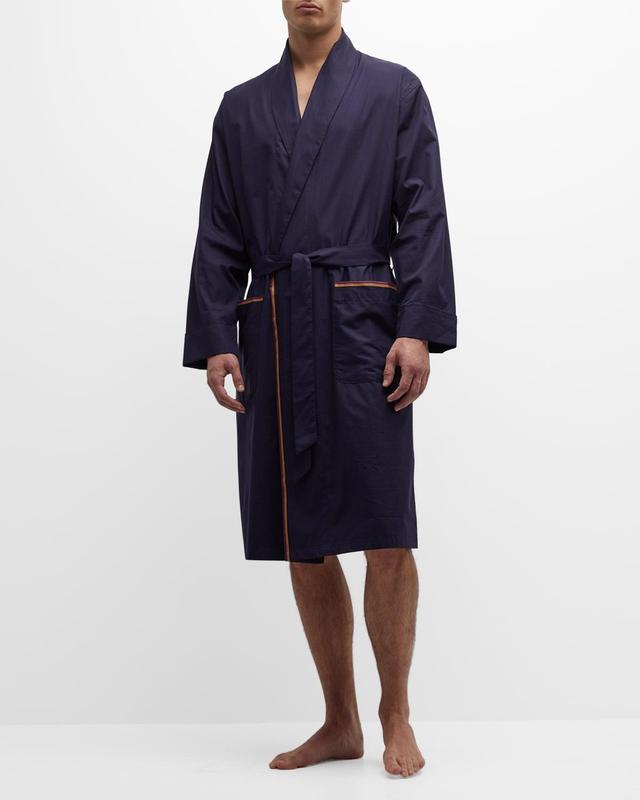 Mens Stripe-Trim Cotton Robe Product Image