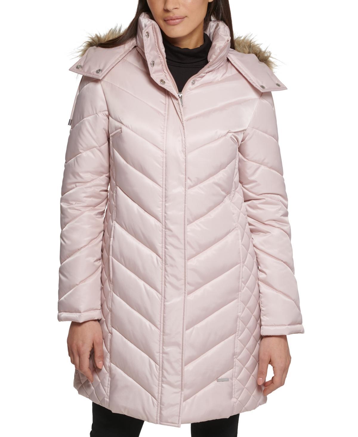 Kenneth Cole Womens Faux-Fur-Trim Hooded Puffer Coat Product Image