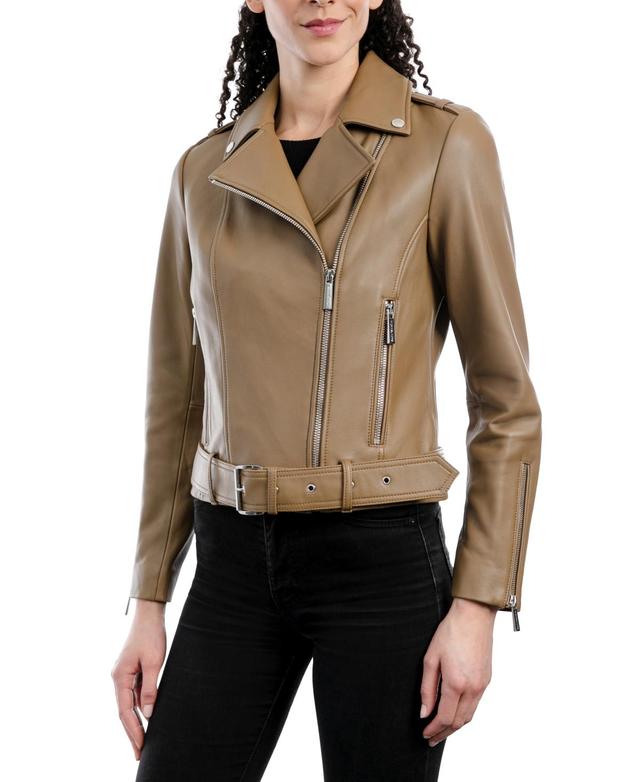 Michael Michael Kors Womens Belted Leather Moto Coat, Created for Macys Product Image