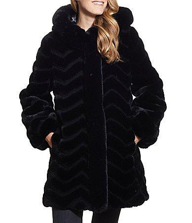 Gallery Chevron Faux Fur Long Sleeve Heavyweight Hooded Coat Product Image