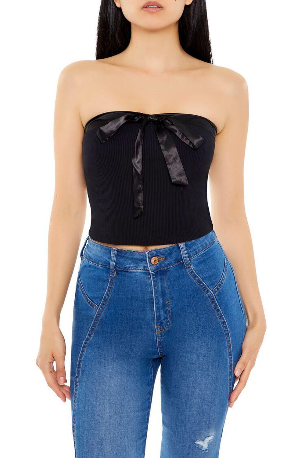 Ribbed Knit Bow Tube Top | Forever 21 Product Image