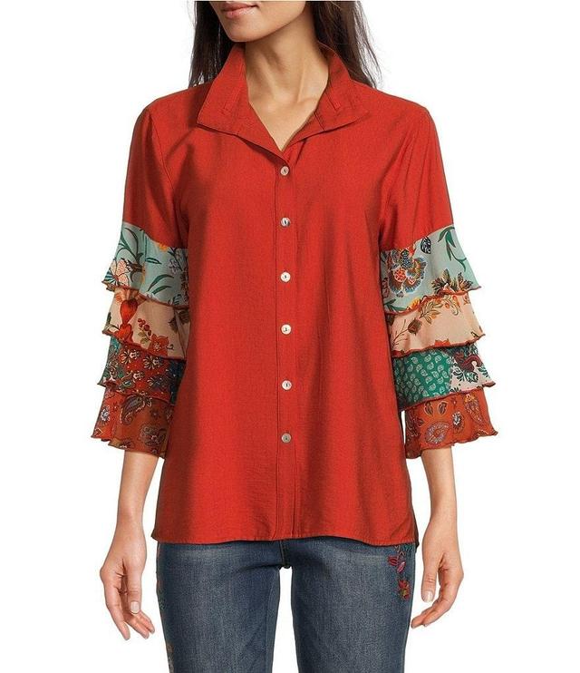 John Mark Collared 3/4 Printed Tiered Sleeve Button Down Top Product Image