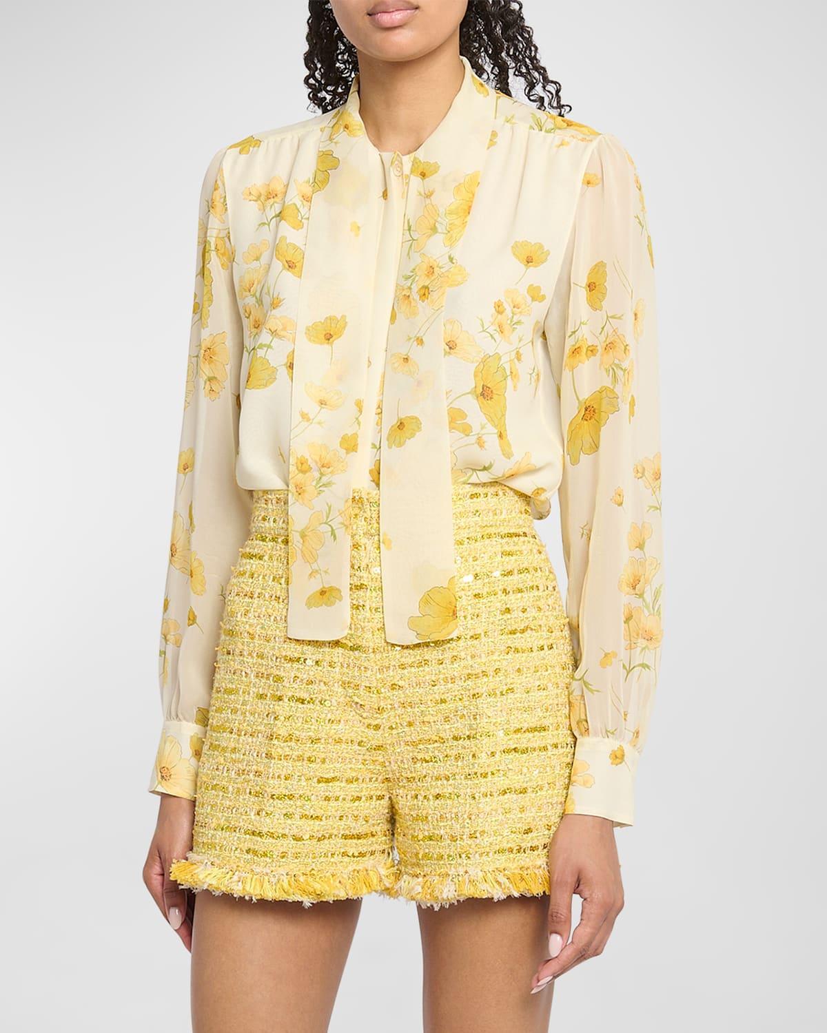 Womens Floral Silk Tieneck Blouse Product Image