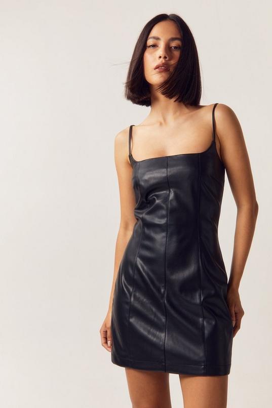 Faux Leather Strappy Mini Dress Product Image