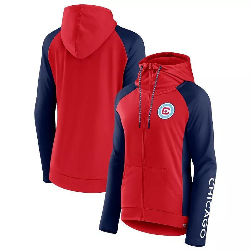 Womens Fanatics Red/Navy Chicago Fire Iconic Raglan Full-Zip Hoodie Product Image