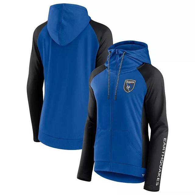 Womens Fanatics Blue/Black San Jose Earthquakes Iconic Raglan Full-Zip Hoodie Product Image