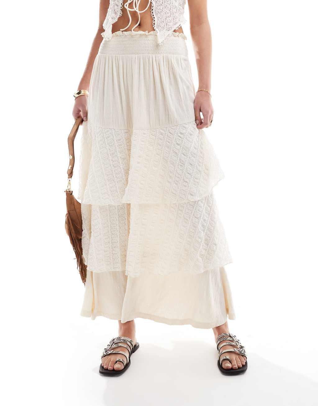 ASOS DESIGN crinkle lace rara hem maxi skirt in ivory Product Image