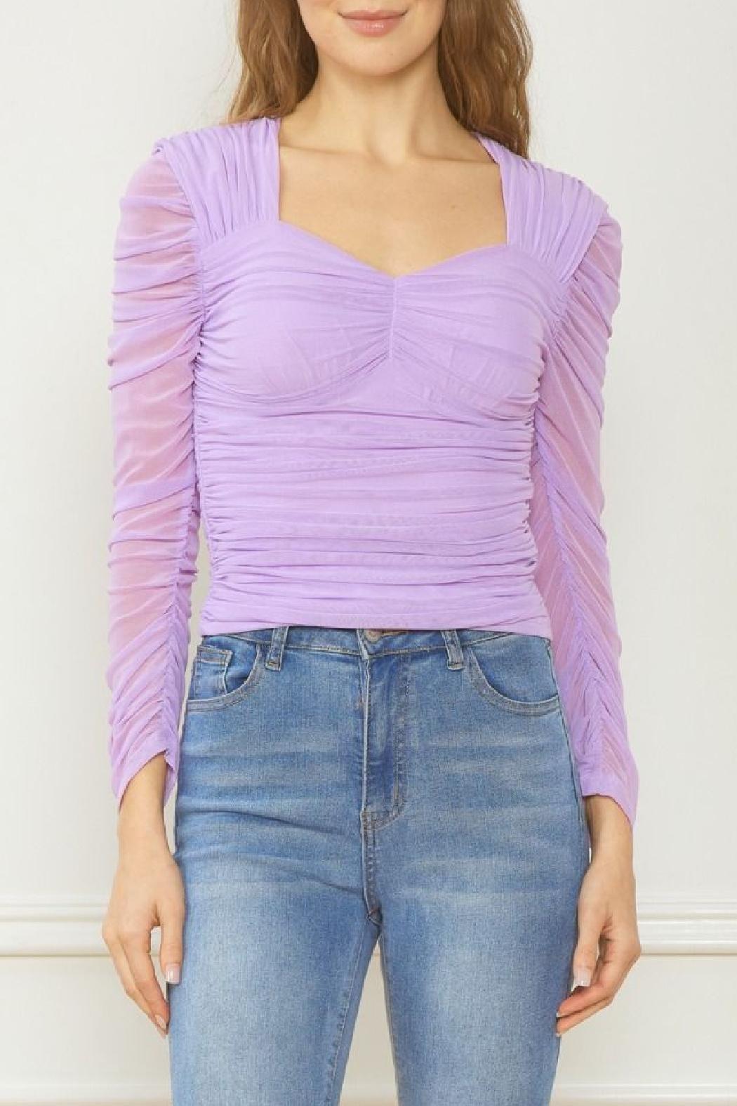 Sheer Sleeve Ruched Top Product Image