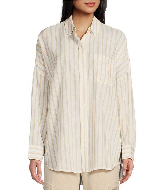 Copper Key Mini Stripe Print Oversized Fit Woven Shirt Product Image