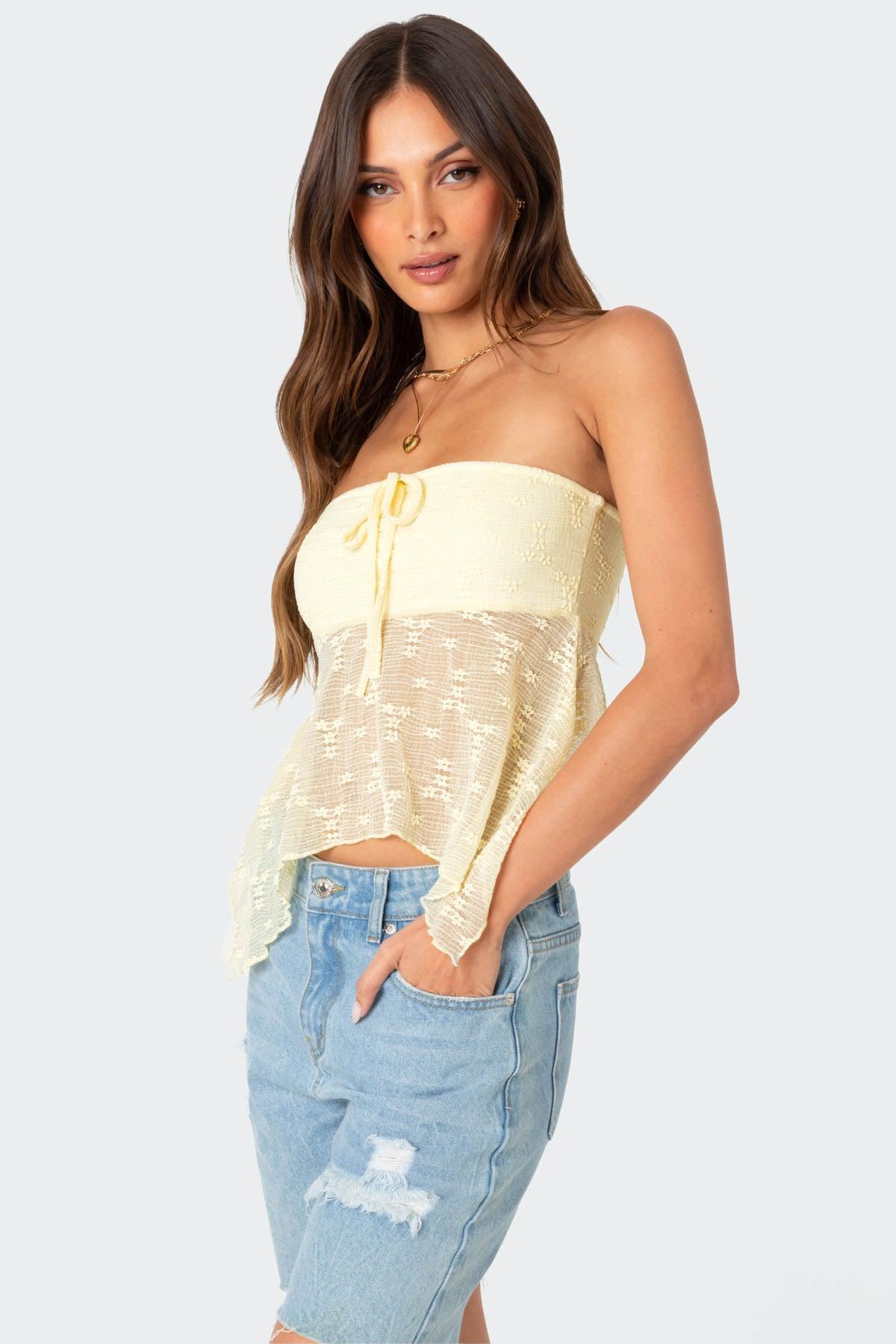 Embroidered Sheer Strapless Top Product Image