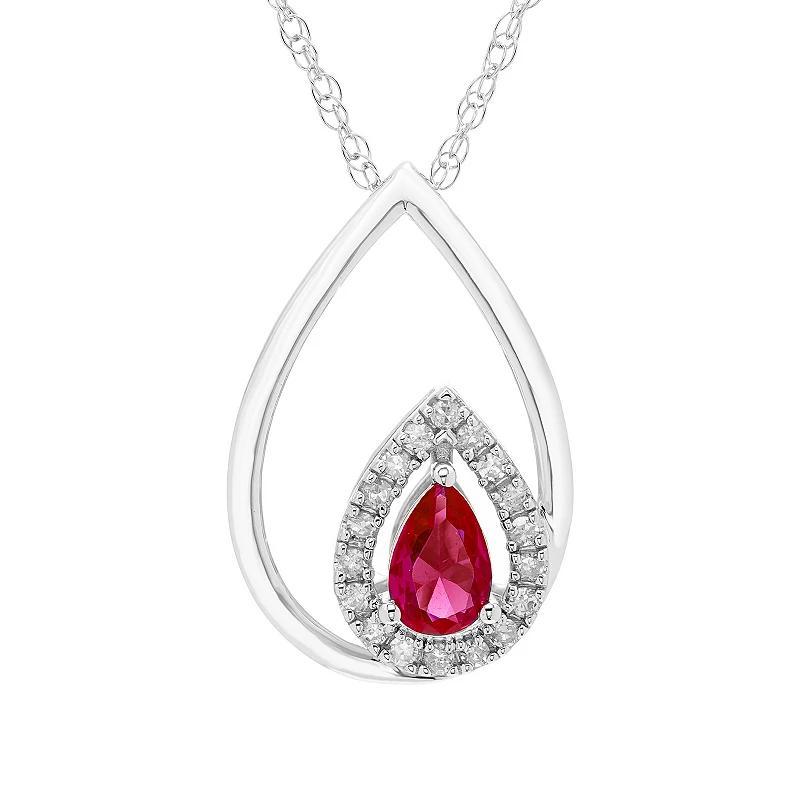 Boston Bay Diamonds Sterling Silver Diamond Accent & Lab-Grown Gemstone Pear Shape Pendant Necklace, Womens Red Product Image