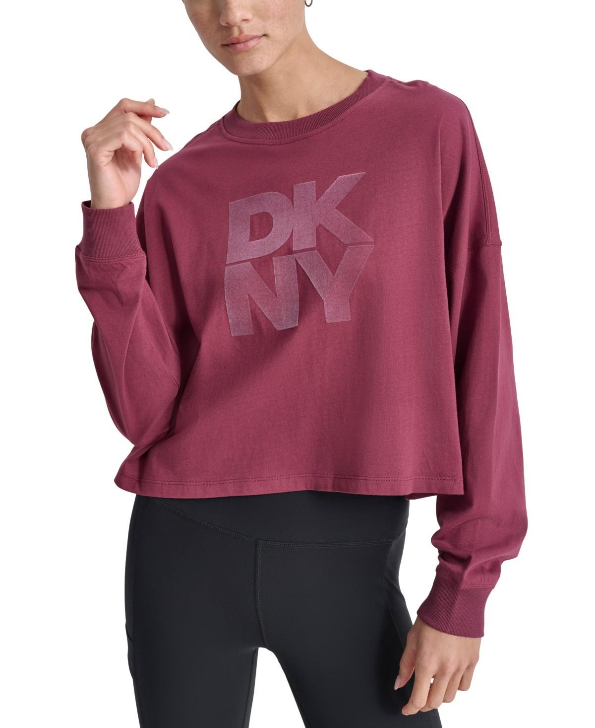 Dkny Womens Cotton Flocked-Logo Long-Sleeve Top Product Image