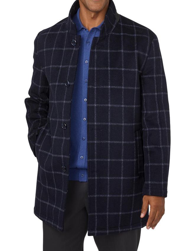 Wool Blend Windowpane Car Coat - Navy/white Product Image