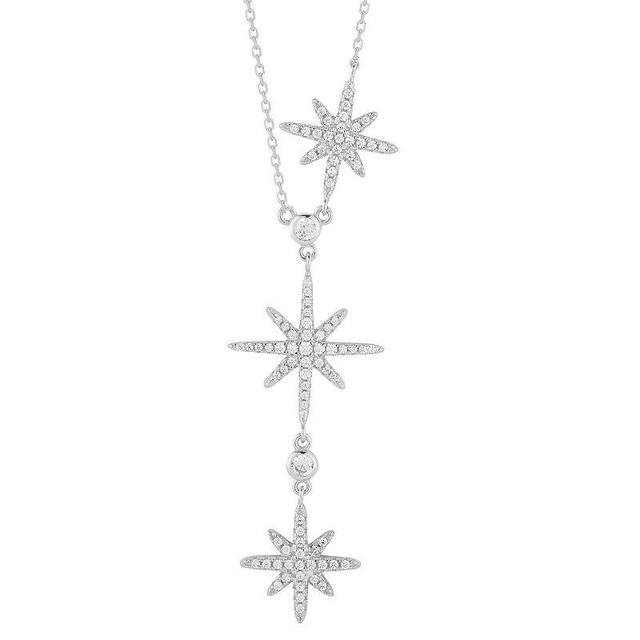 Sunkissed Sterling Cubic Zirconia Tri Star Necklace, Womens Silver Tone Product Image