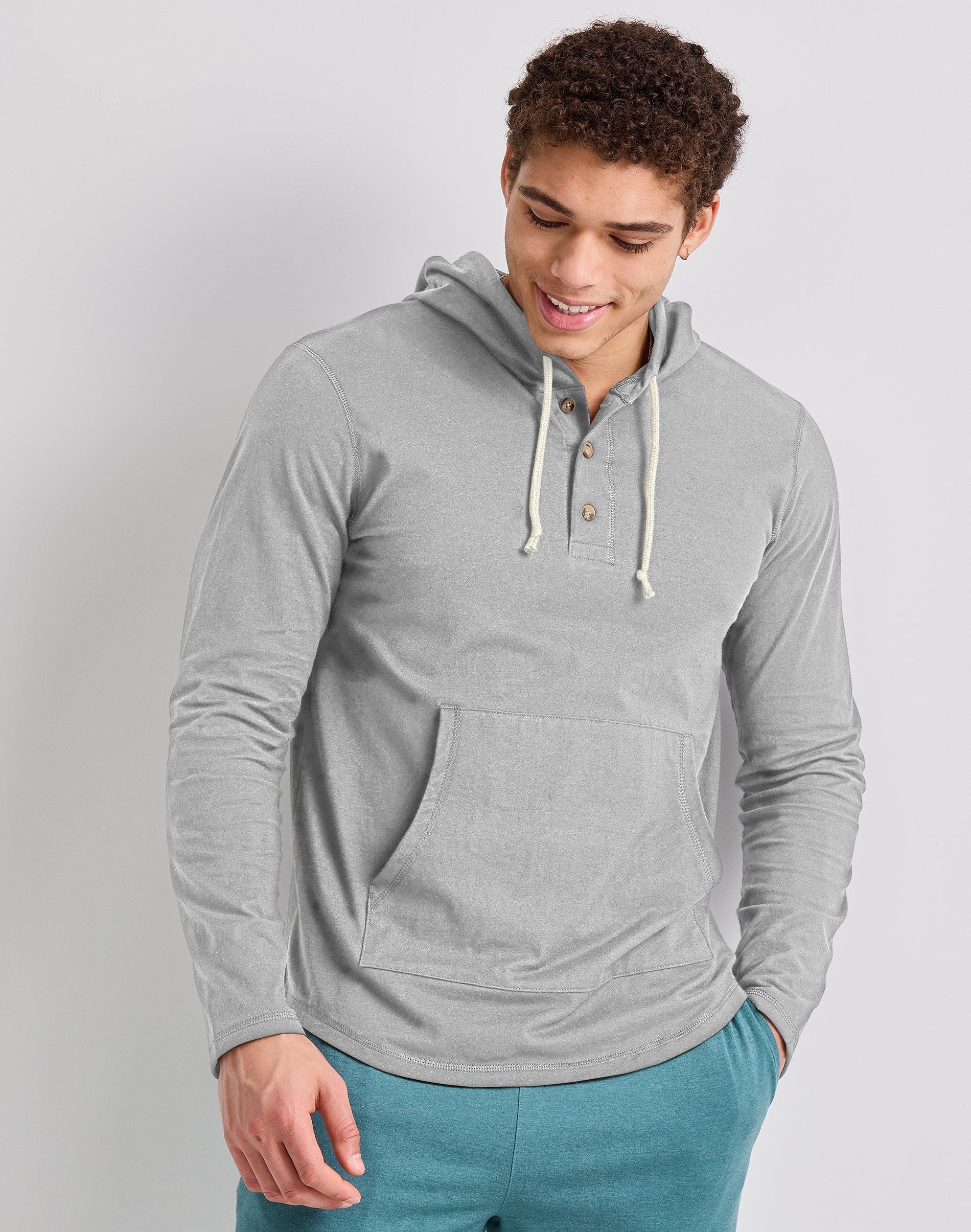 Hanes Originals Mens Tri-Blend Henley Hoodie Red River Clay Heather M Product Image