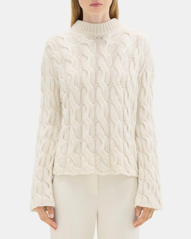 Cable Knit Mock Neck Sweater in Felted Wool-Cashmere Product Image