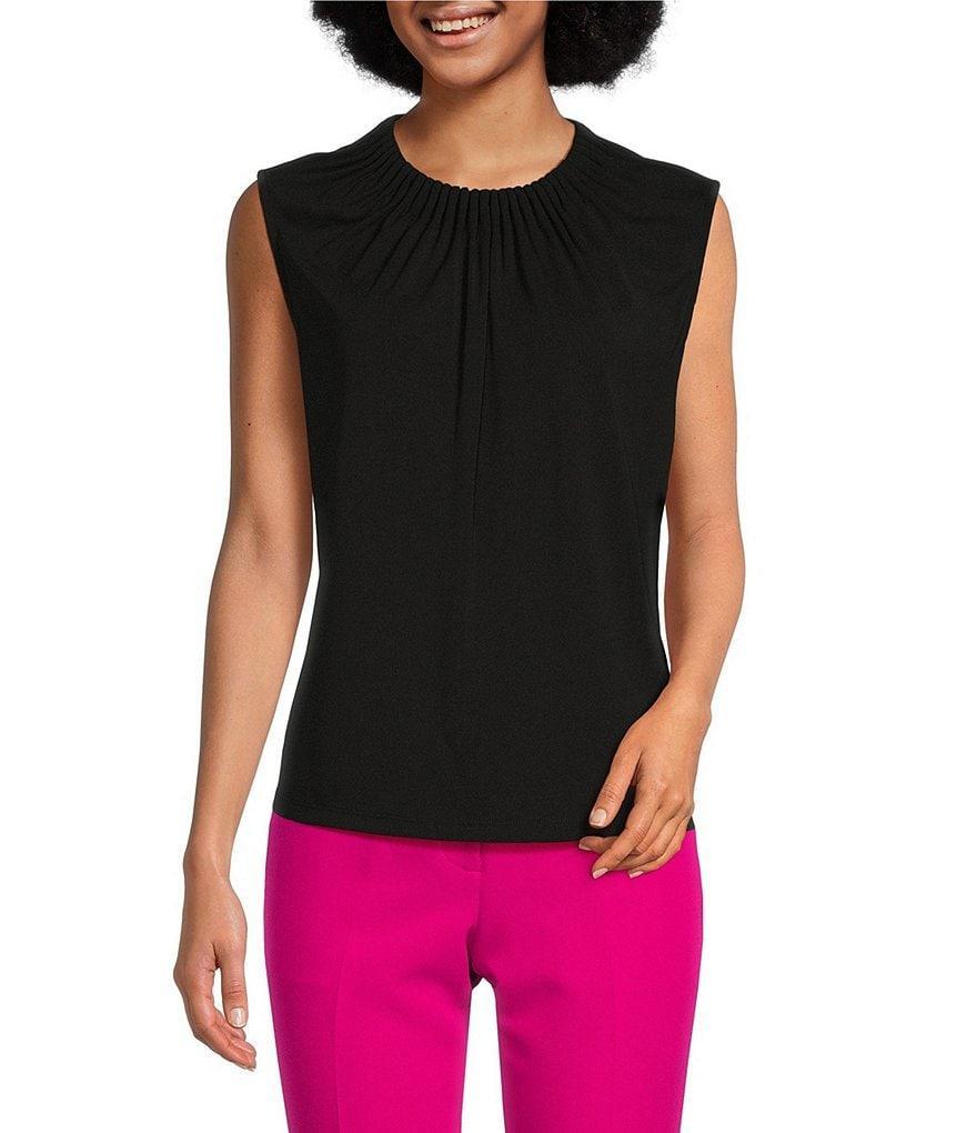 DKNY Matte Jersey Extended Shoulder Pleat Round Neck Blouse product image