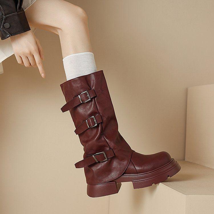 Platform Plain Buckled Boots Product Image