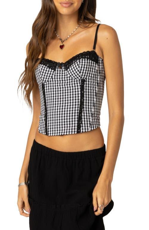 EDIKTED Gingham Lace-Up Back Corset Top product image