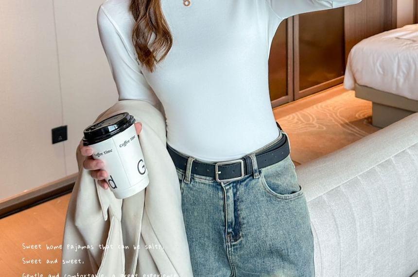 Long-Sleeve Mock Neck Plain Top Product Image