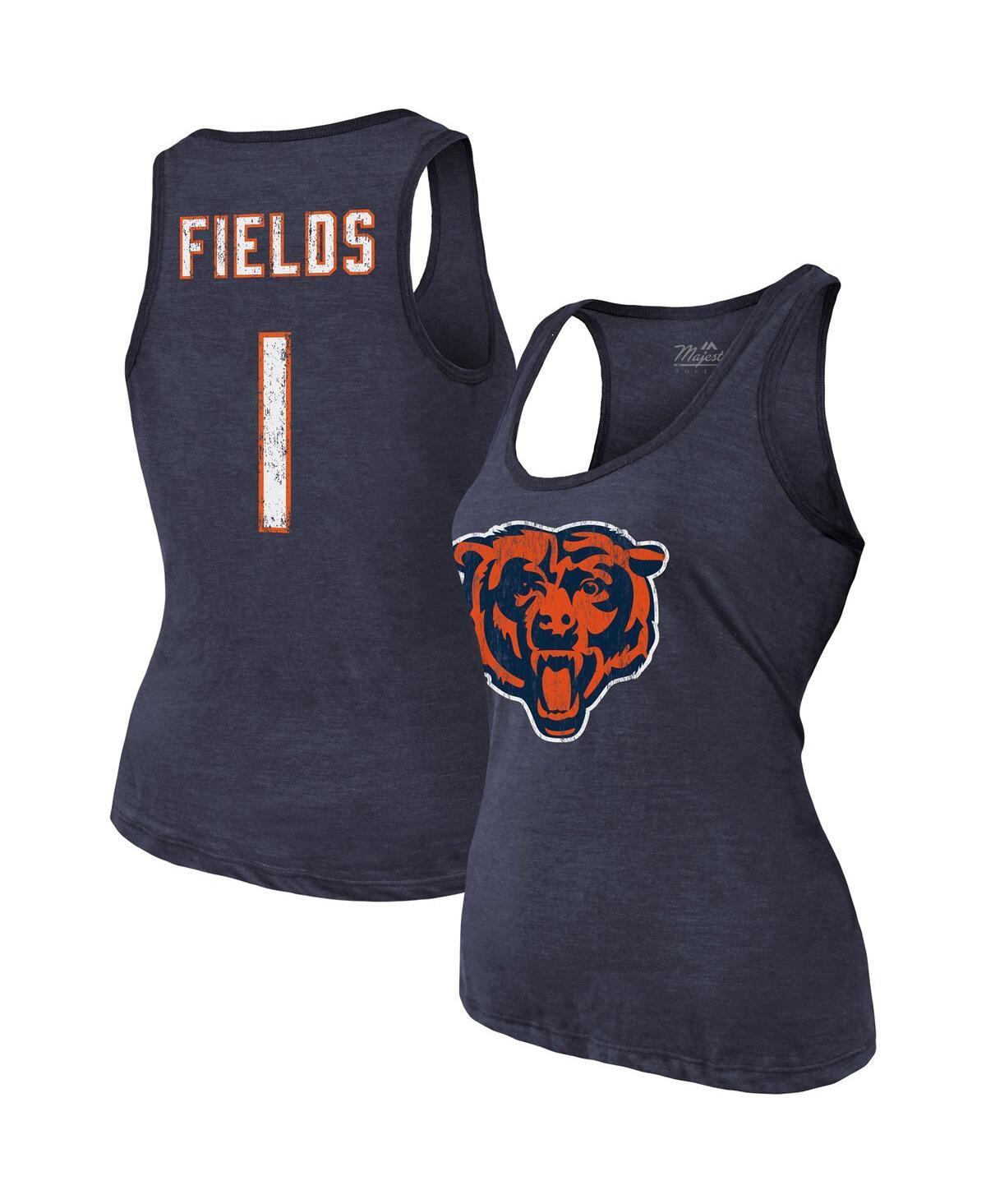 Womens Majestic Threads Justin Fields Chicago Bears Player Name & Number Tri-Blend Tank Top Blue Product Image