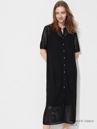 Womens Lace Knit Dress Black 2XS UNIQLO US Product Image