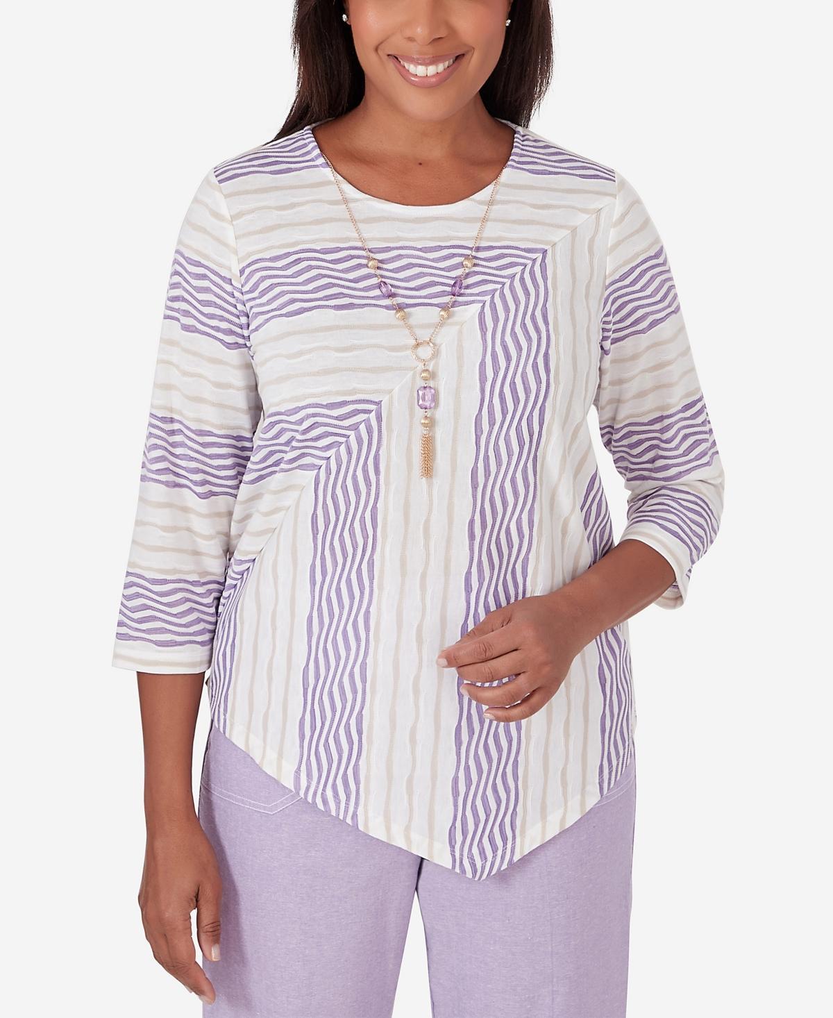 Alfred Dunner Womens Garden Party Spliced Stripe Texture Top Product Image