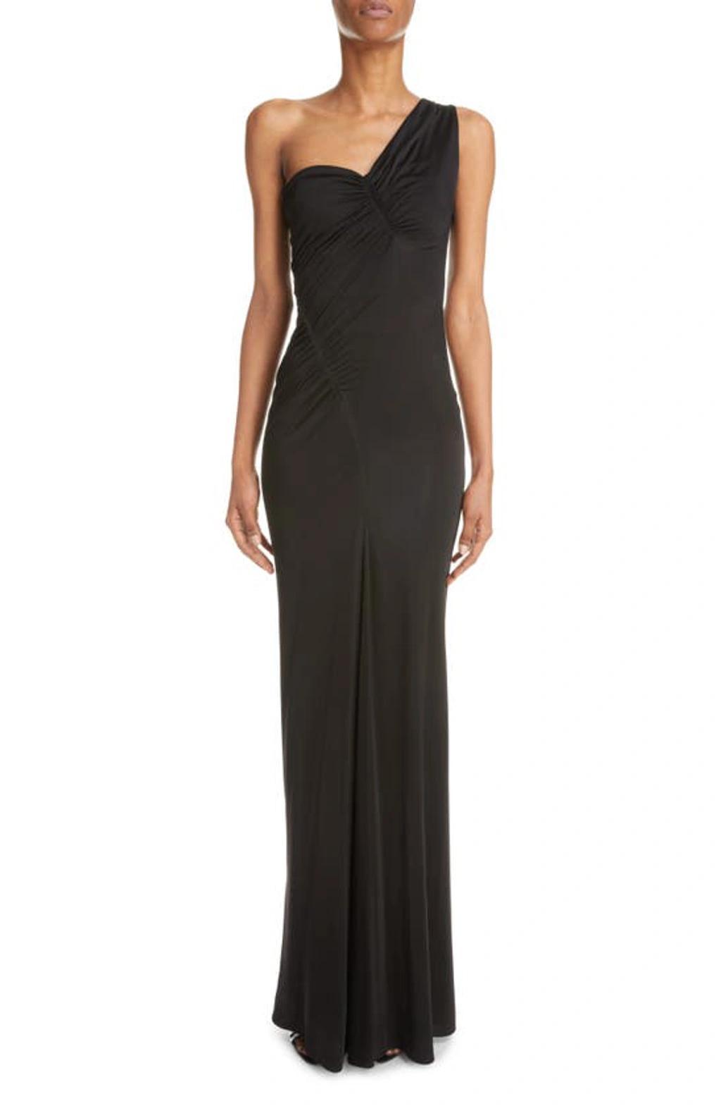 Ruched One-shoulder Gown In Black Product Image