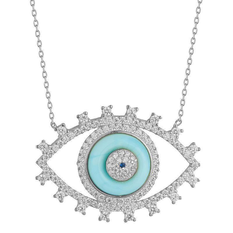 Sunkissed Sterling Open Cubic Zirconia Evil Eye Necklace, Womens, Silver Tone Product Image