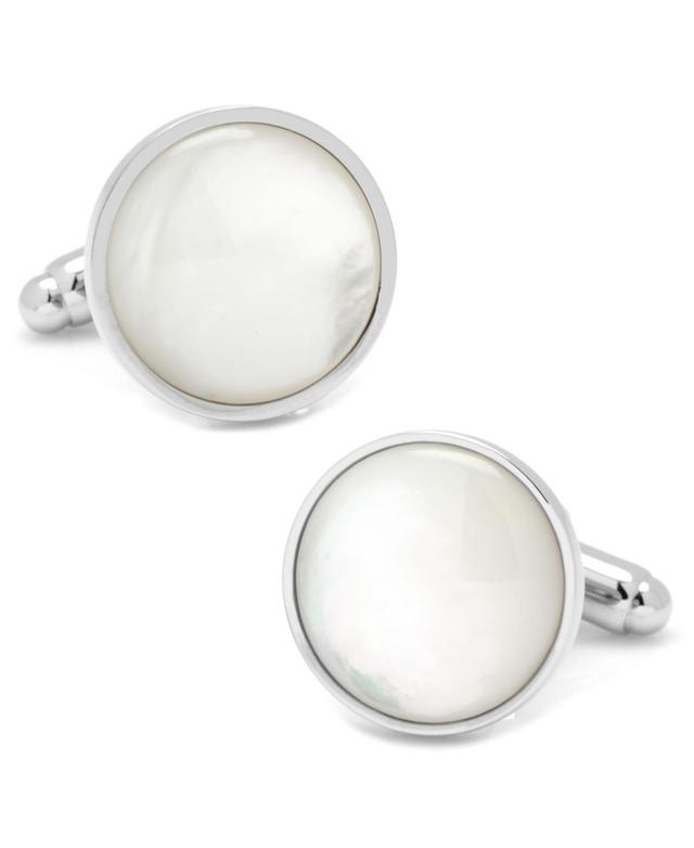 Silver and Mother of Pearl Rhodium-Plated Cuff Links, Multicolor Product Image