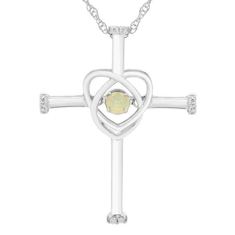 Boston Bay Diamonds Sterling Silver Genuine Opal & Diamond Accent Cross Pendant Necklace, Womens Product Image