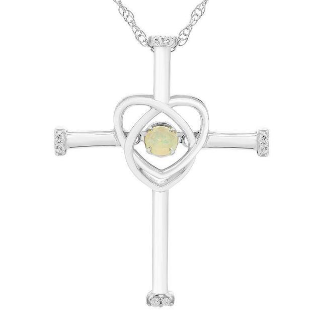 Boston Bay Diamonds Sterling Silver Genuine Opal & Diamond Accent Cross Pendant Necklace, Womens Multicolor Product Image