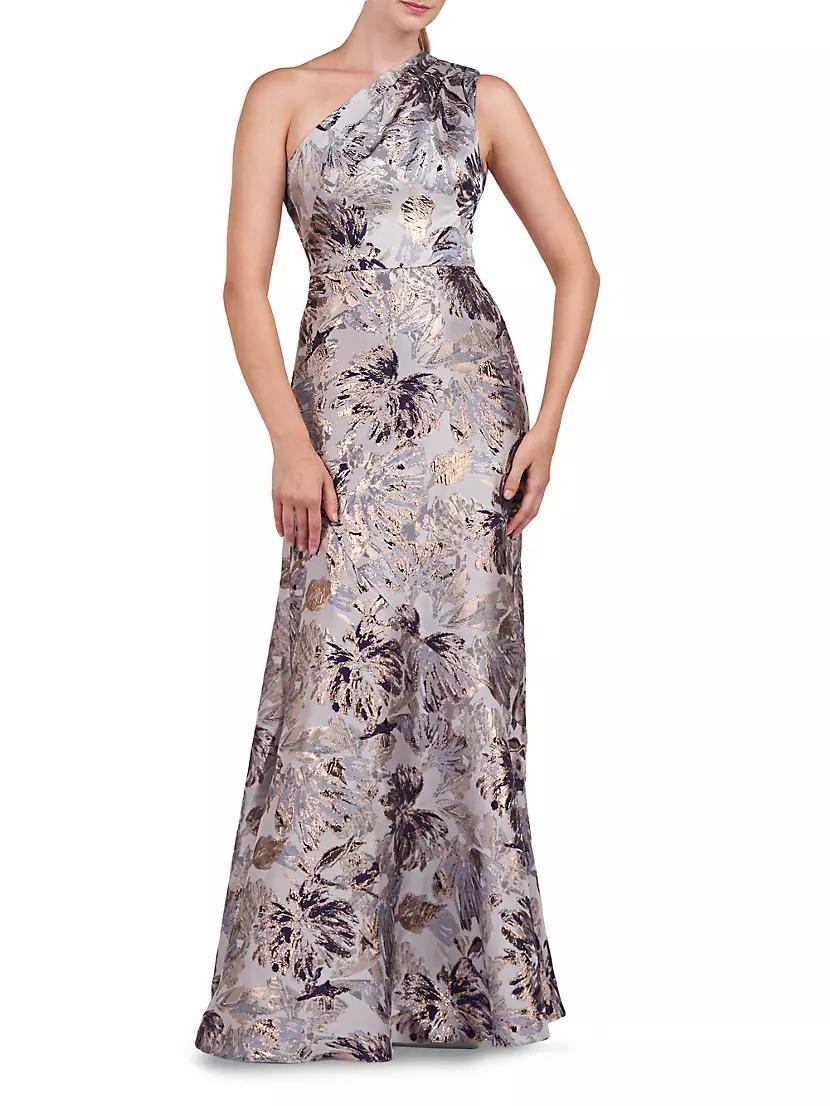 Gianella Metallic Floral Jacquard One-Shoulder Gown Product Image