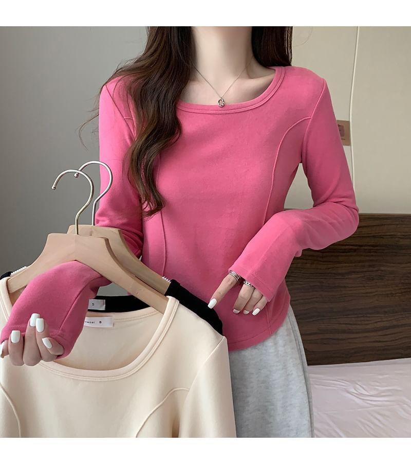 Long-Sleeve Square Neck Plain T-Shirt Product Image