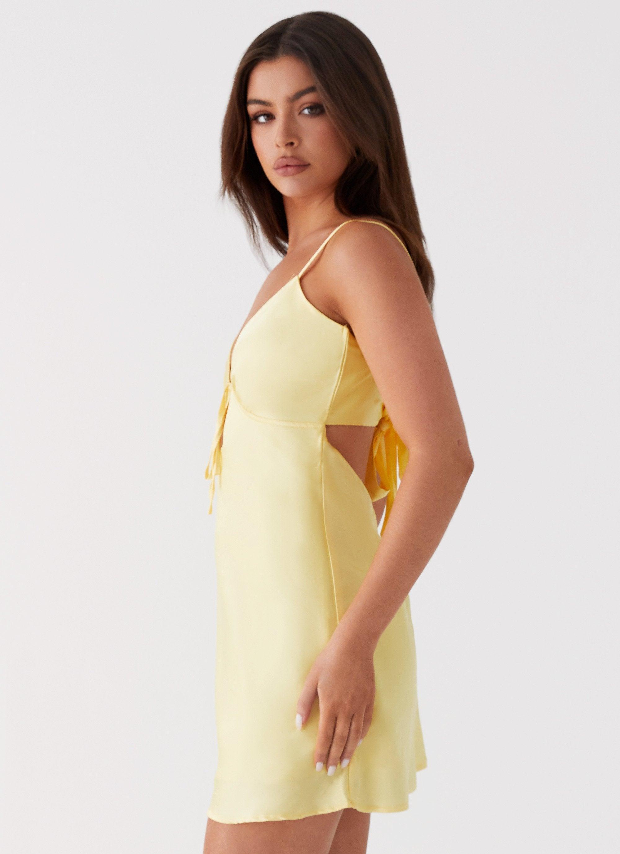 Flora Satin Mini Dress - Yellow Product Image