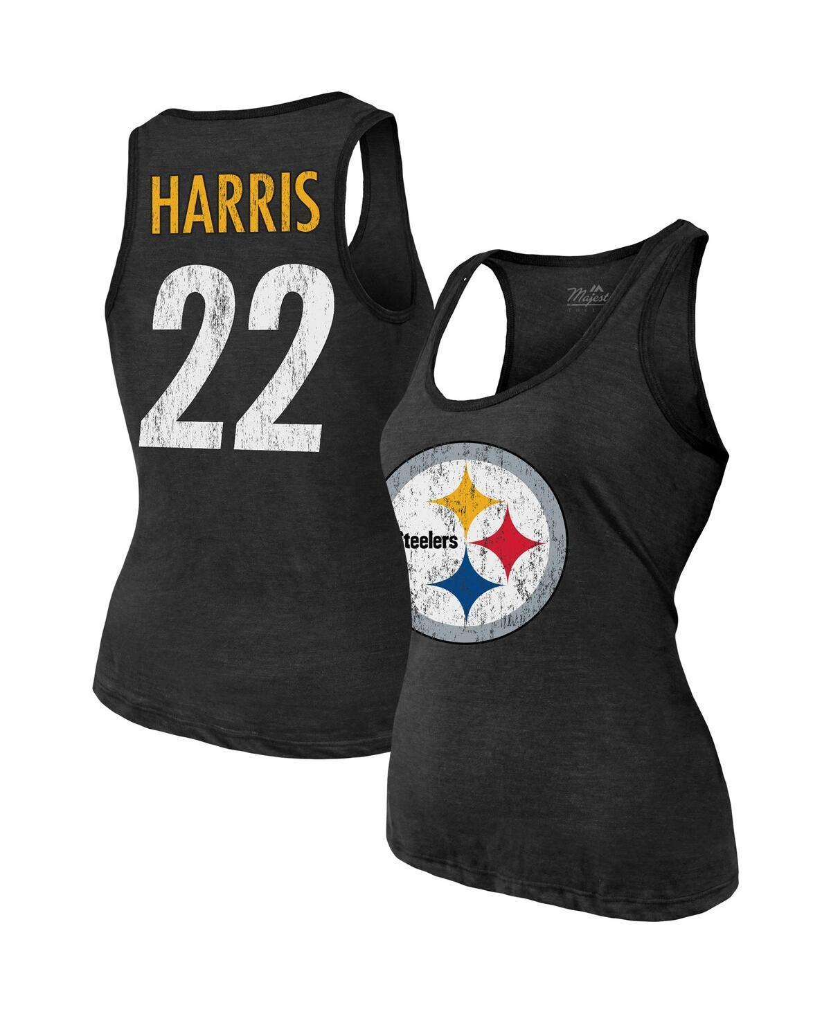 Womens Majestic Threads Najee Harris Black Pittsburgh Steelers Player Name and Number Tri-Blend Tank Top Product Image