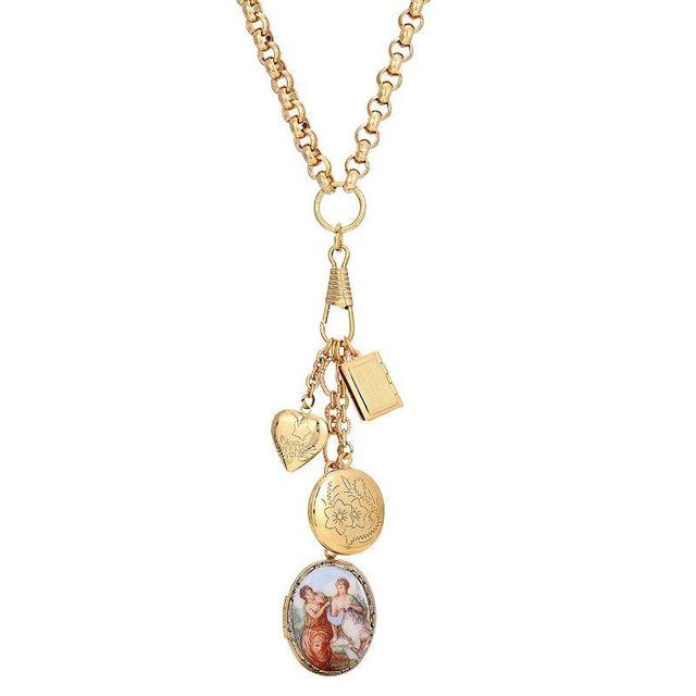 1928 Gold Tone Victorian Art, Book & Heart Locket Necklace, Womens Product Image