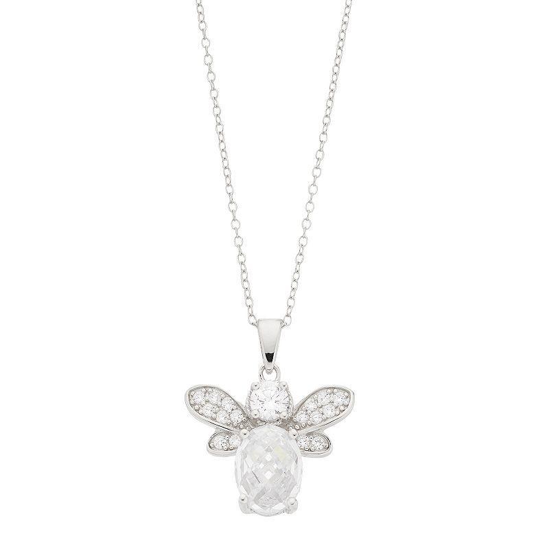 Rosabella Sterling Silver Cubic Zirconia Bee Pendant Necklace, Womens Product Image