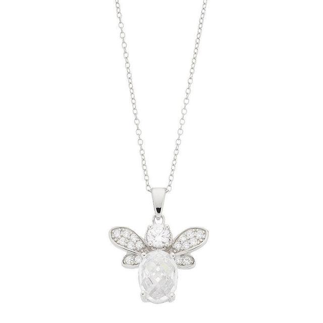 Rosabella Sterling Silver Cubic Zirconia Bee Pendant Necklace, Womens Product Image