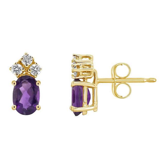 Amethyst (7/8 ct. t.w.) and Diamond (1/8 ct. t.w.) Stud Earrings in 14K Yellow Gold Product Image